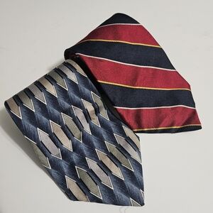 Pair of Stafford Silk Mens Neck Ties Geometric Patterns Red/Navy Navy/Grey Busin